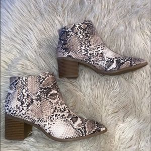 snake print booties size 8